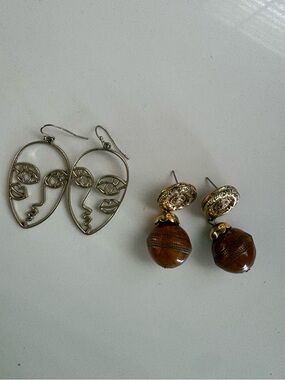 Vintage face earrings and brown beaded earrings
